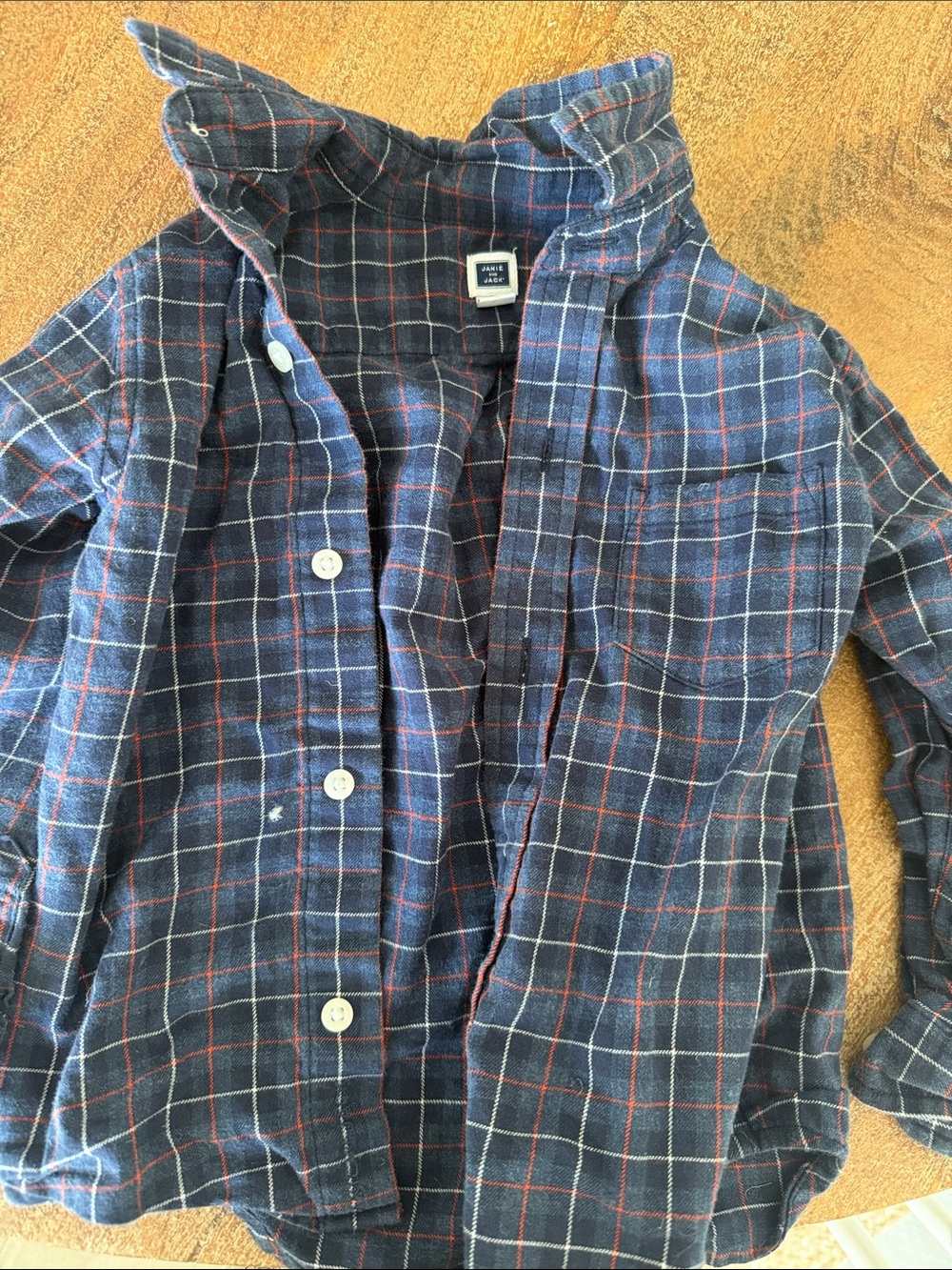 Janie and Jack Navy Plaid Button-Down Shirt with Red and White Windowpane